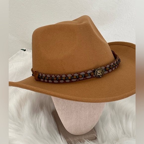 Western Camel Fashion Felt Hat with Gucci Tiger Button Band BNWOT - Picture 6 of 16